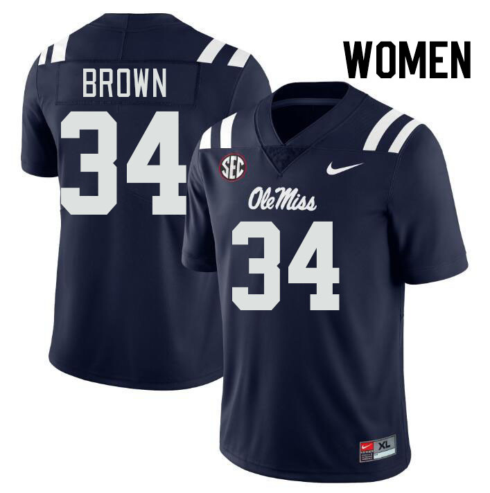 Women #34 Cooper Brown Ole Miss Rebels College Football Jerseys Stitched-Navy